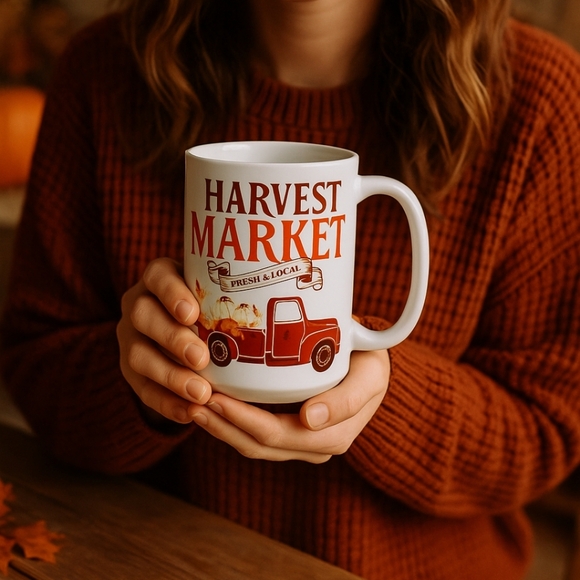 New Handmade White Harvest Market Ceramic Coffee Mug 15oz – Sublimation - Picture 4 of 4